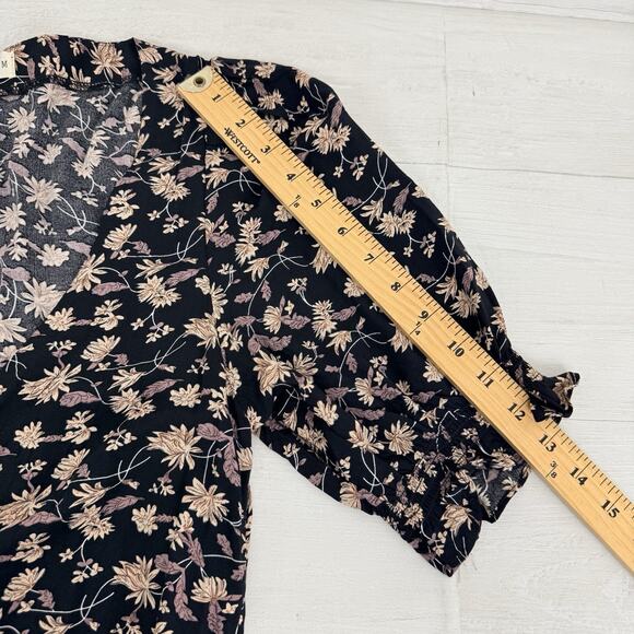 Natural Life Sophia Wrap Midi Dress Size Medium Black Leaf Print Boho Elegant - Picture 13 of 16